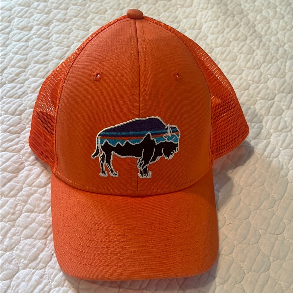Orange and Blue Buffalo Patagonia Fitz Roy Adjustable Snapback Trucker Hat Cap